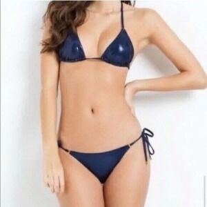 L’ Agent by Agent Provocateur Sevilla Bikini Top Glitter Metallic Navy Sml NWT